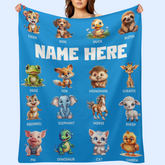 Cute Animal Names Custom Personalized Blanket - Gifts for Kids